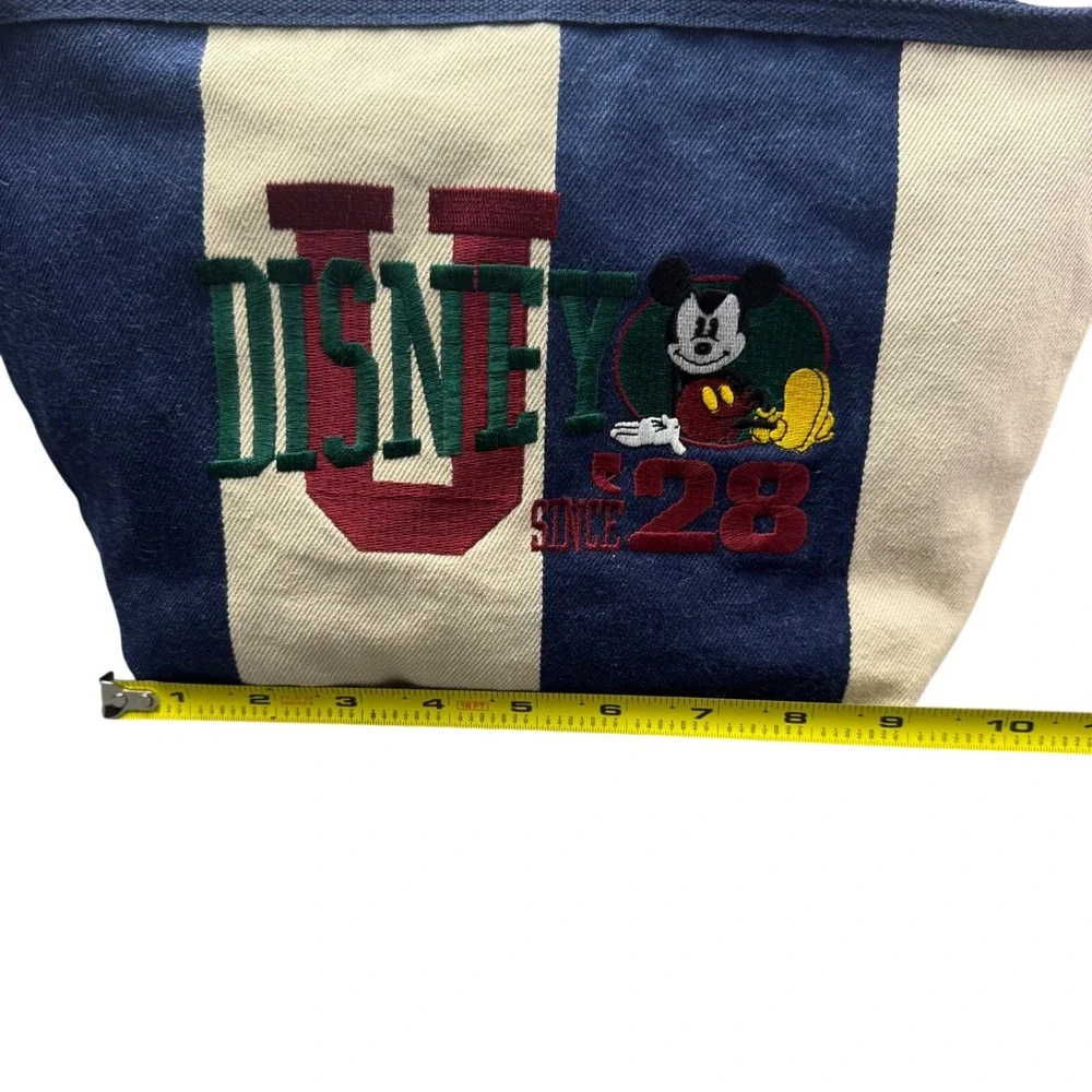 Disney Mickey Mouse Vintage Striped Canvas & Denim Cosmetic Bag Navy Cream Pouch